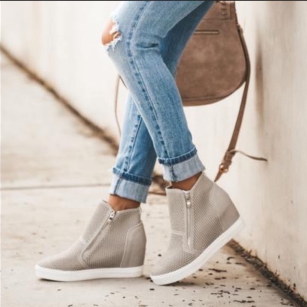 Gray wedge sneakers